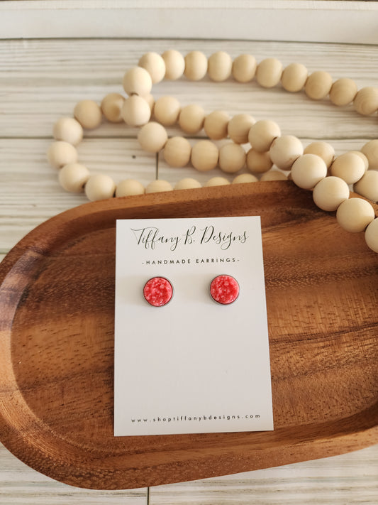 Salmon Druzy Stud