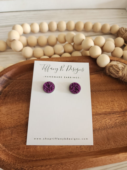 Eggplant Purple Druzy Stud