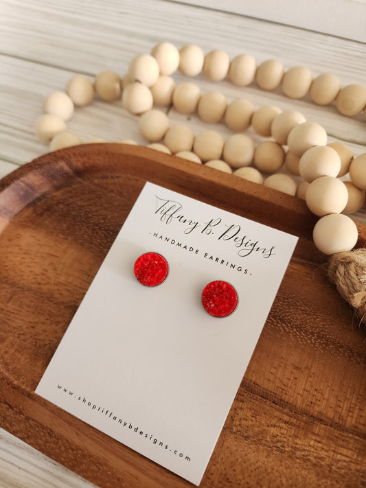 Red Druzy Stud