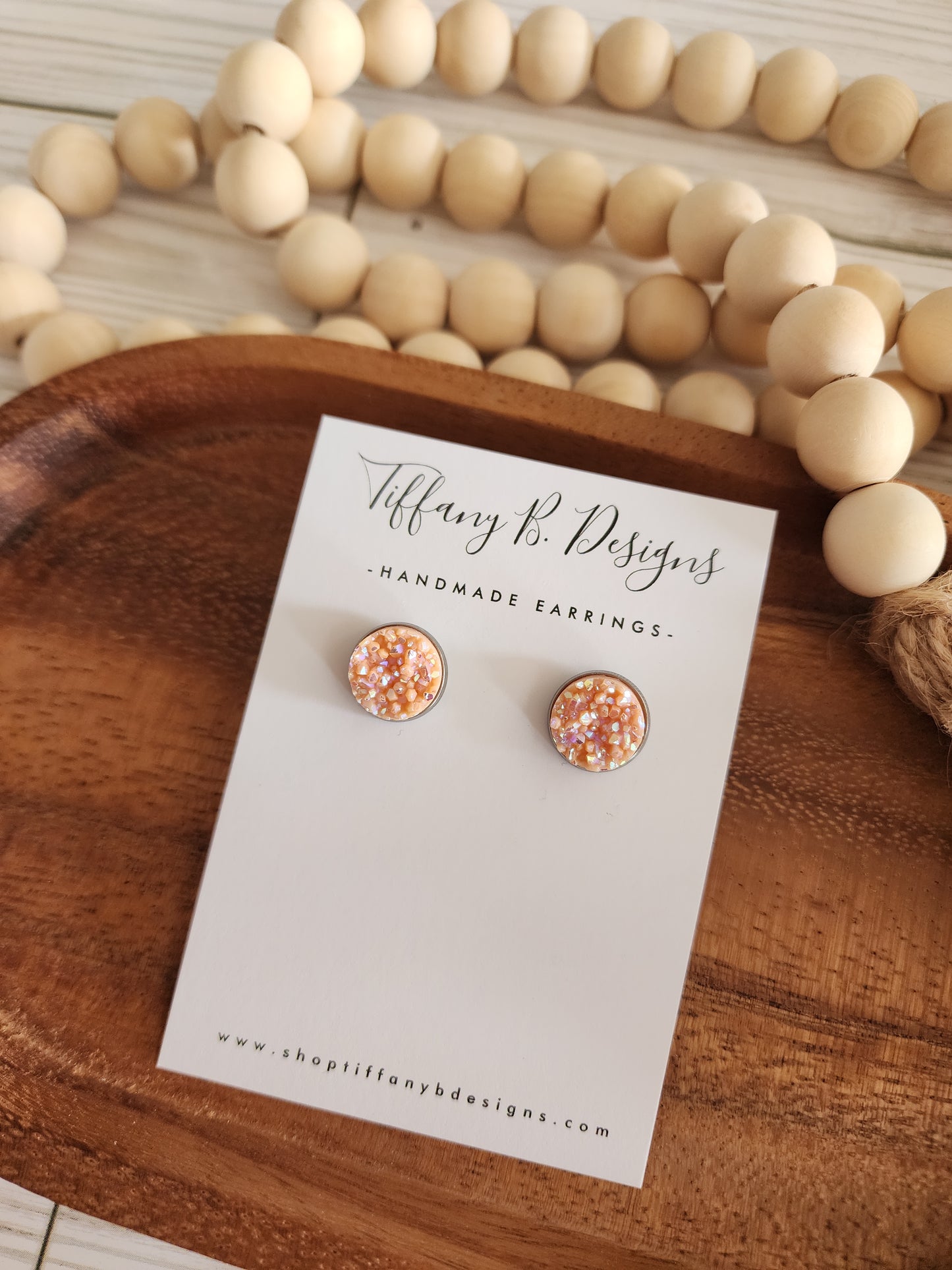 Peach Opalescent Druzy Stud