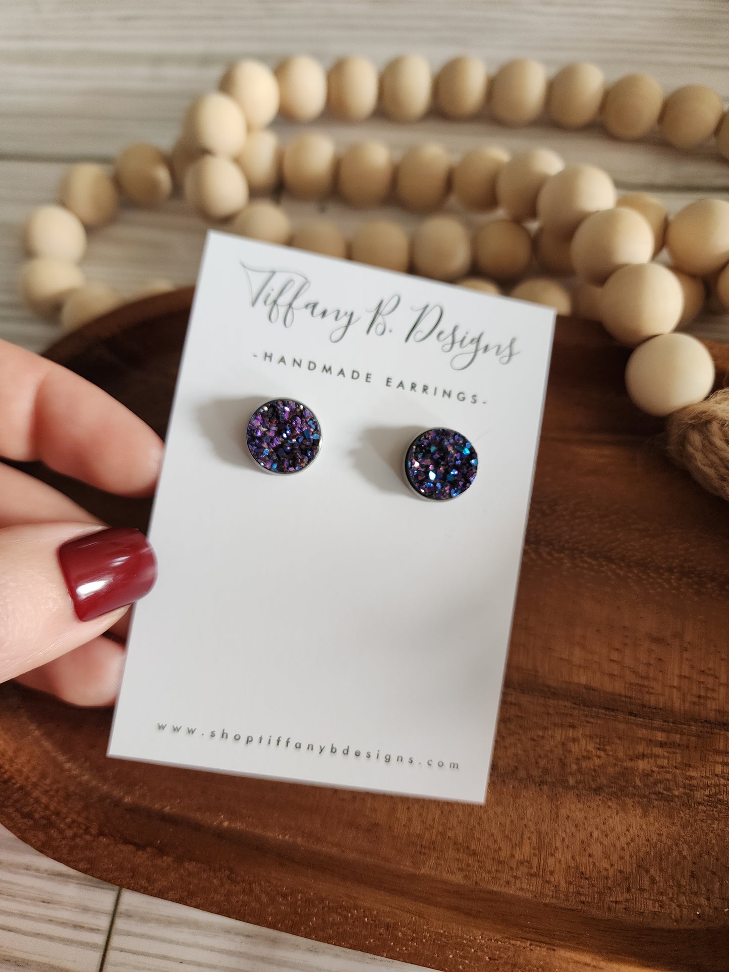 Purple Opalescent Druzy Stud