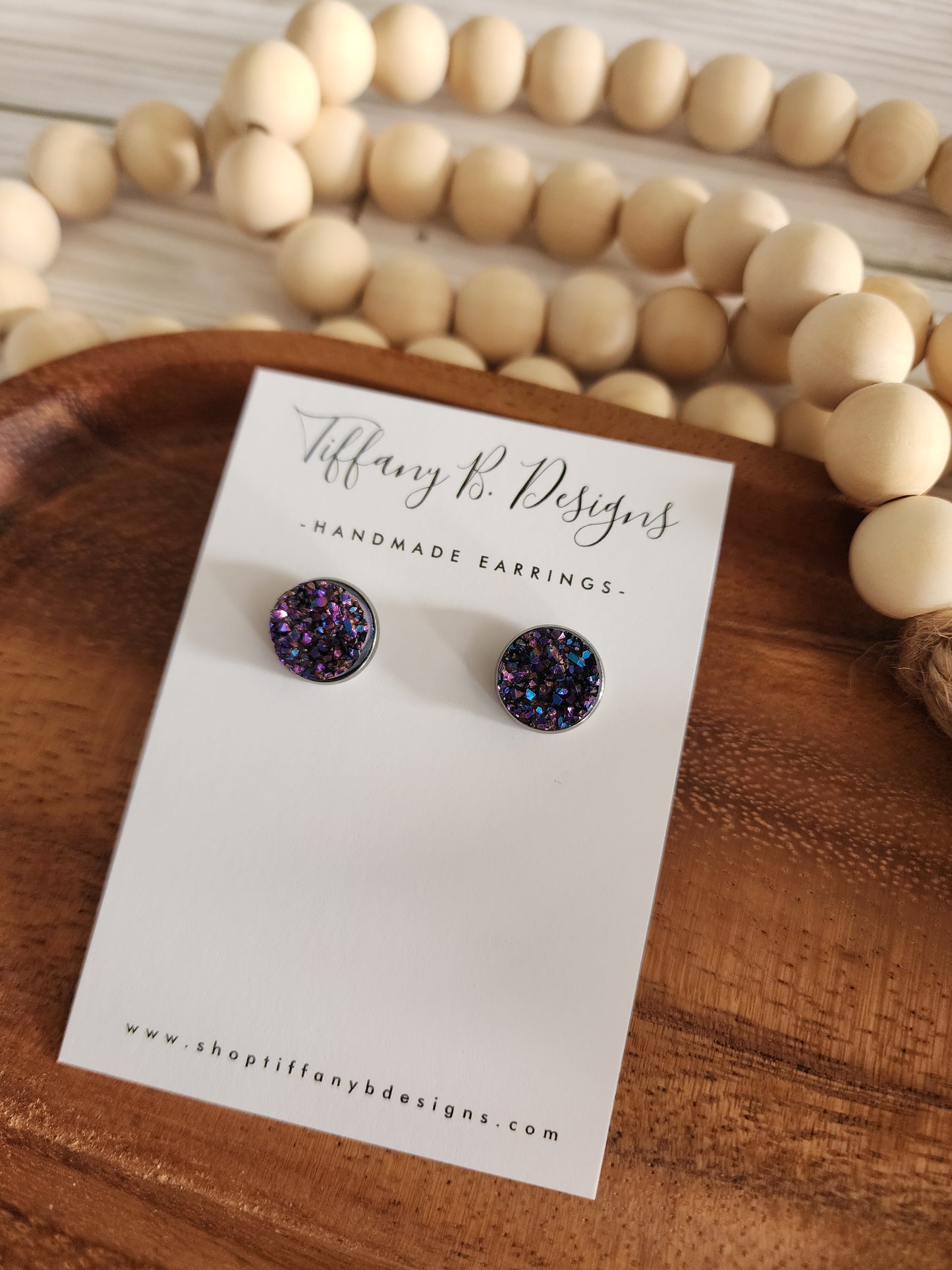 Purple Opalescent Druzy Stud
