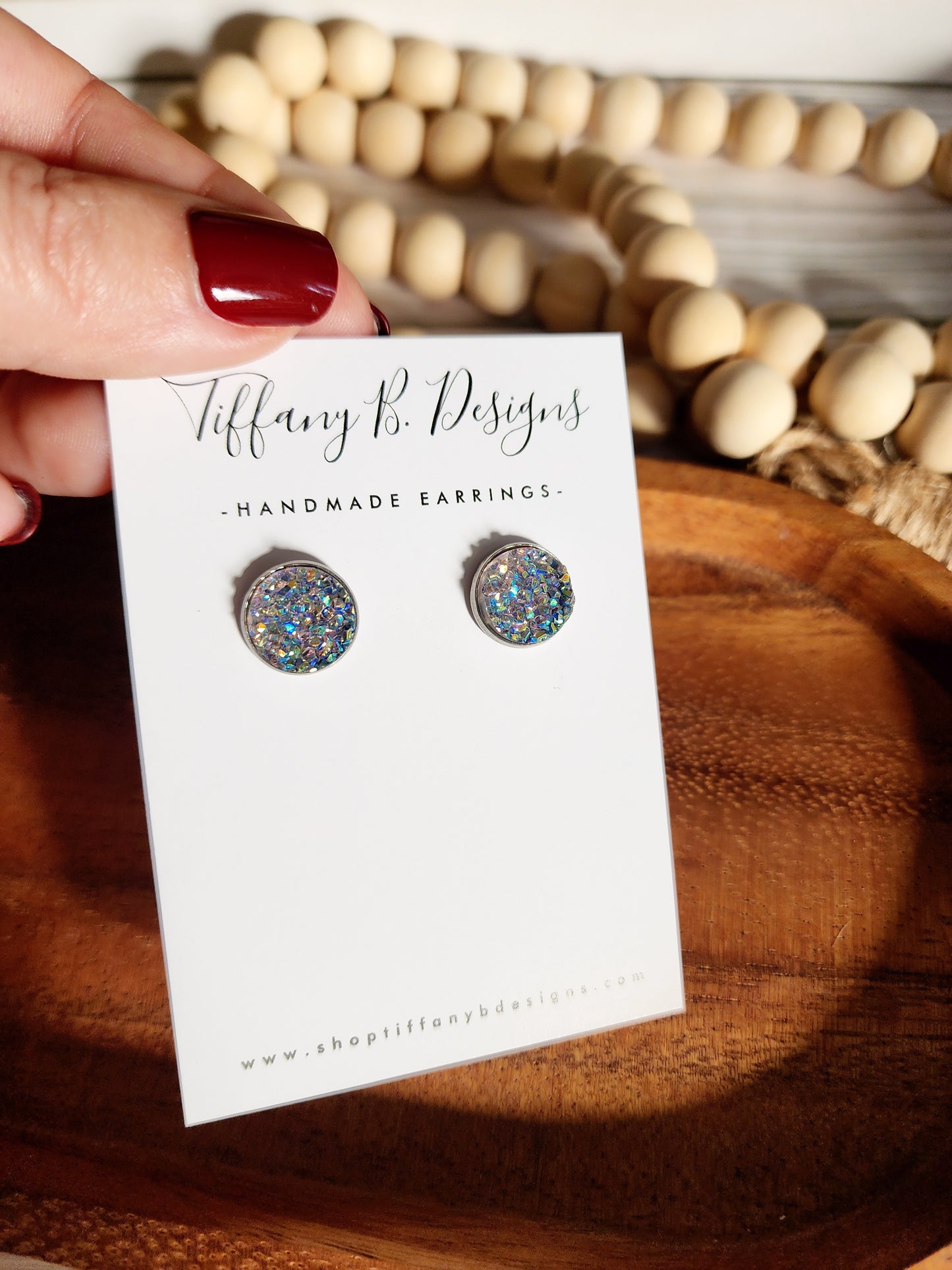 Grey Opalescent Druzy Stud