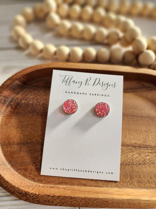 Pink Opalescent Druzy Stud