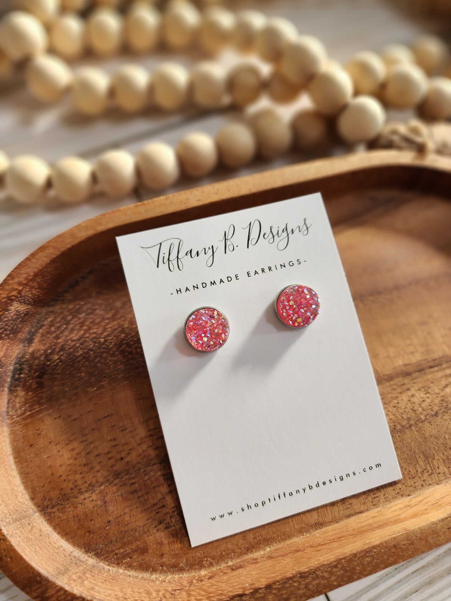 Pink Opalescent Druzy Stud