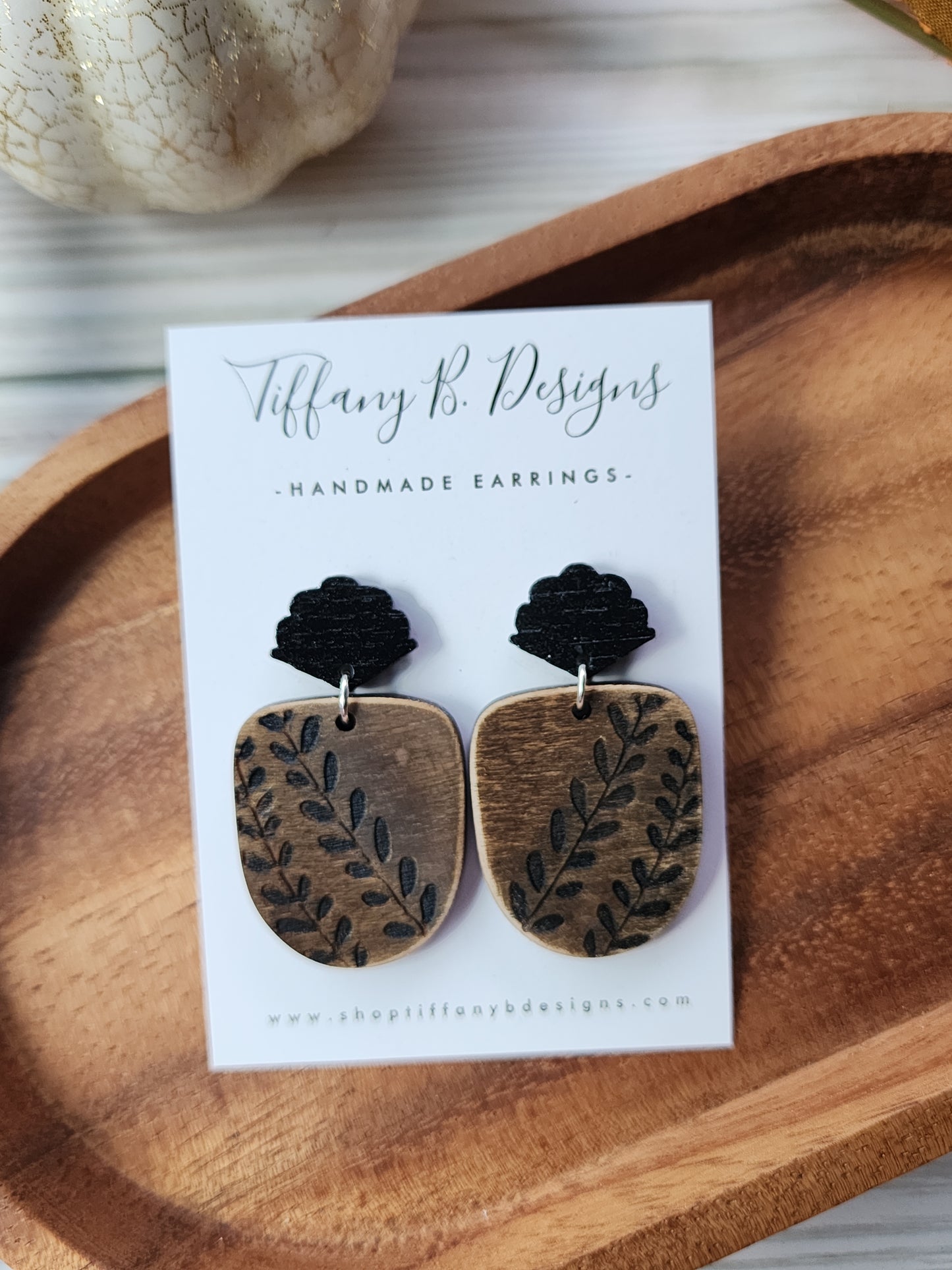 Black Vine Wooden Earrings