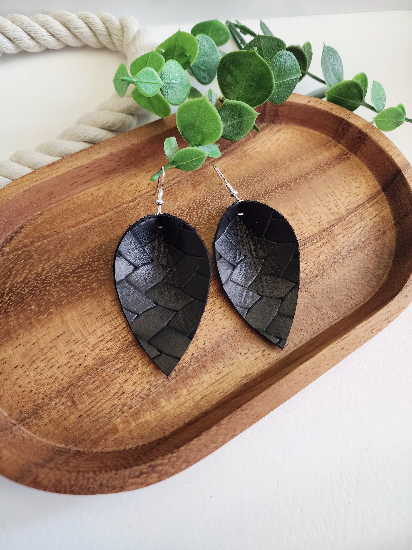 Black Pinched Petal Earrings