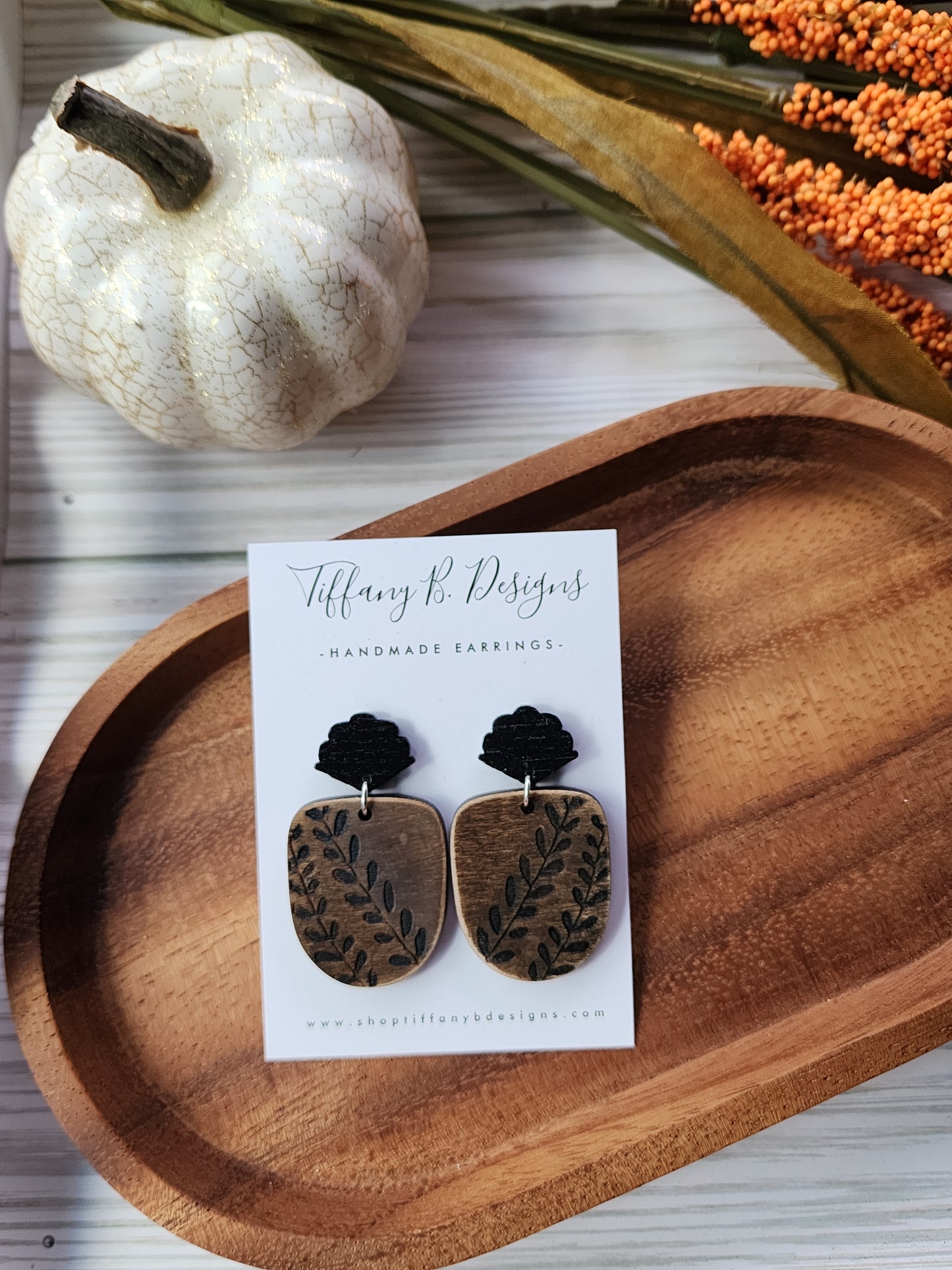 Black Vine Wooden Earrings