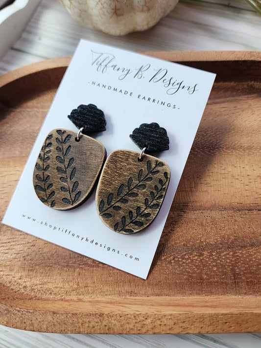 Black Vine Wooden Earrings