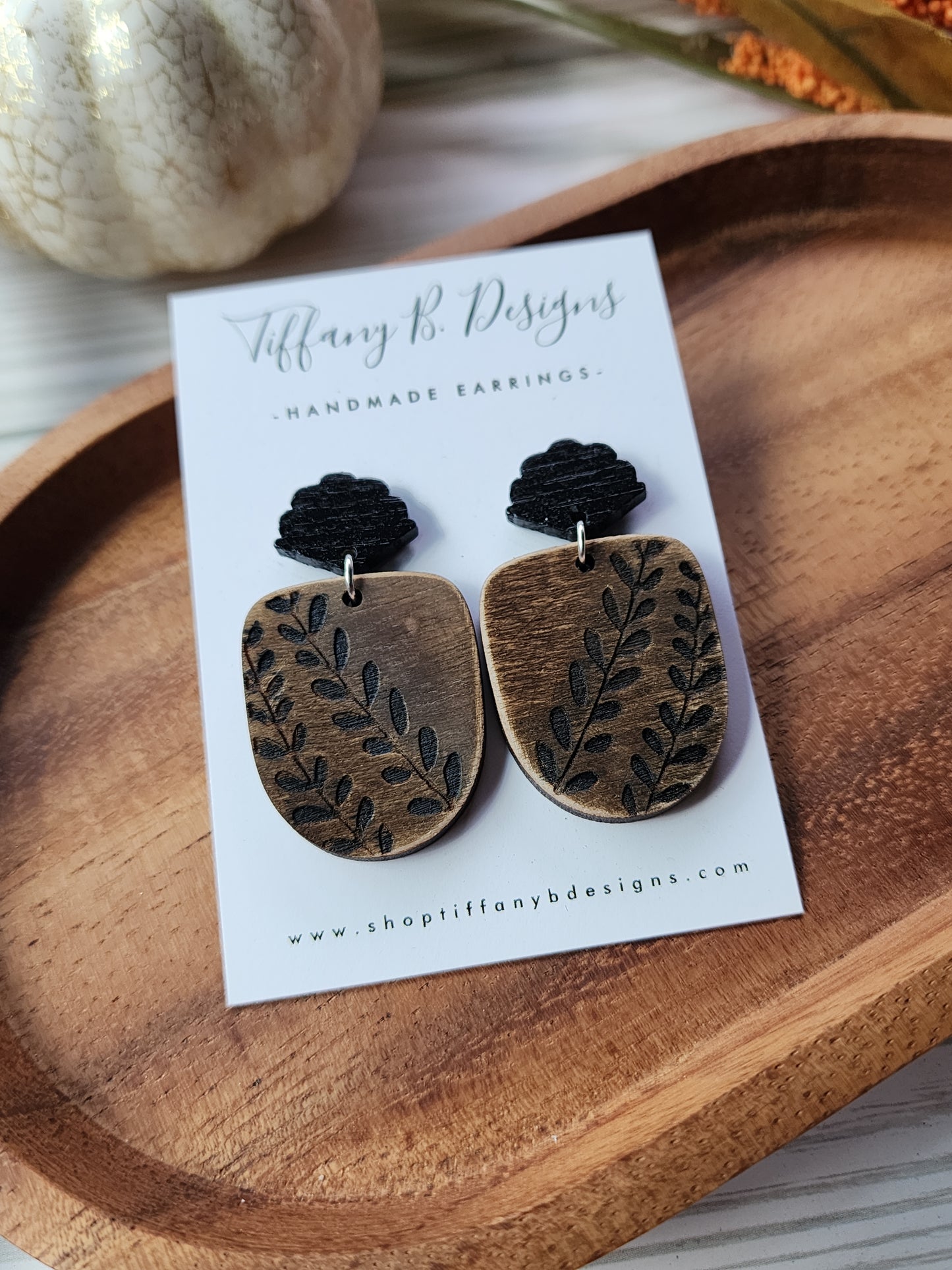 Black Vine Wooden Earrings
