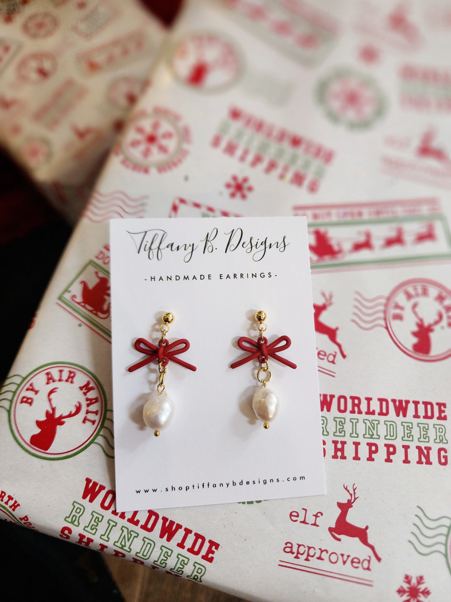 Petite Red Bows With Gold Studs