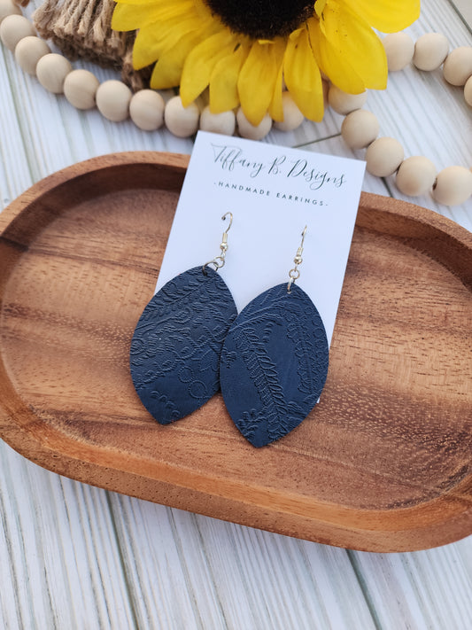 Blue Faux Leather Earrings