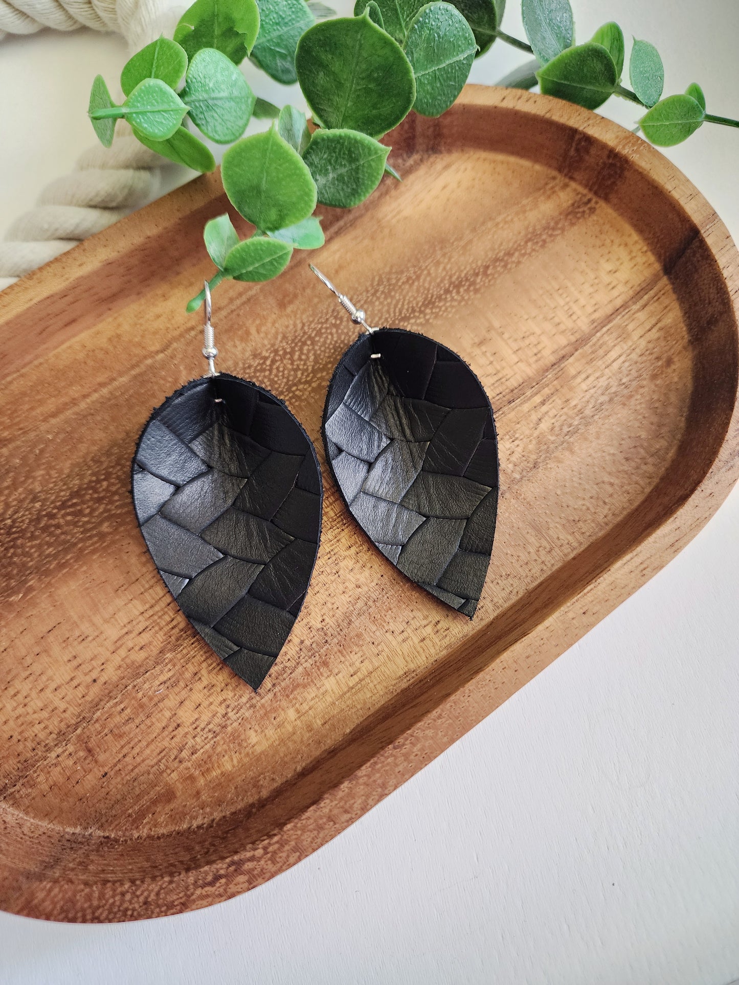 Black Pinched Petal Earrings