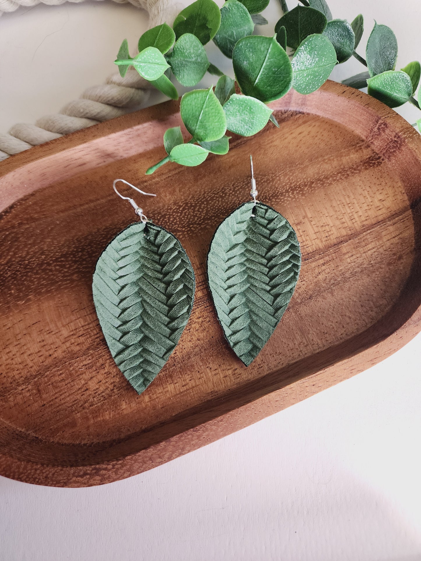 Green Braid Pinched Petal Earrings