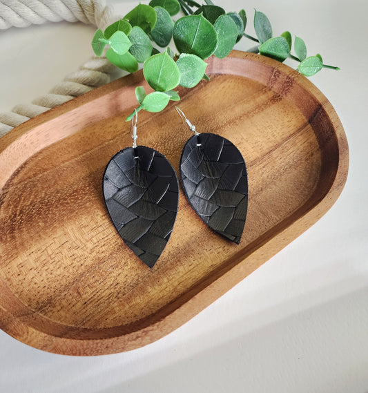 Black Pinched Petal Earrings