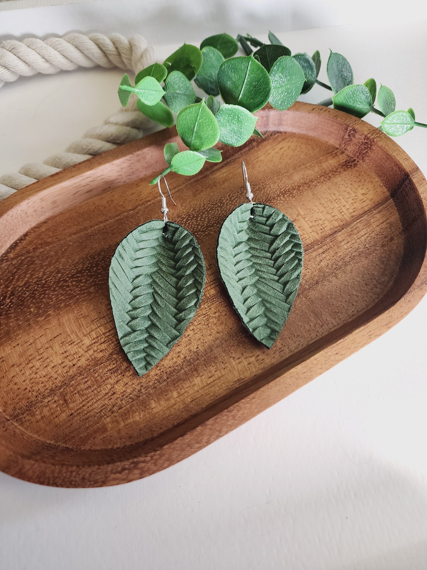 Green Braid Pinched Petal Earrings