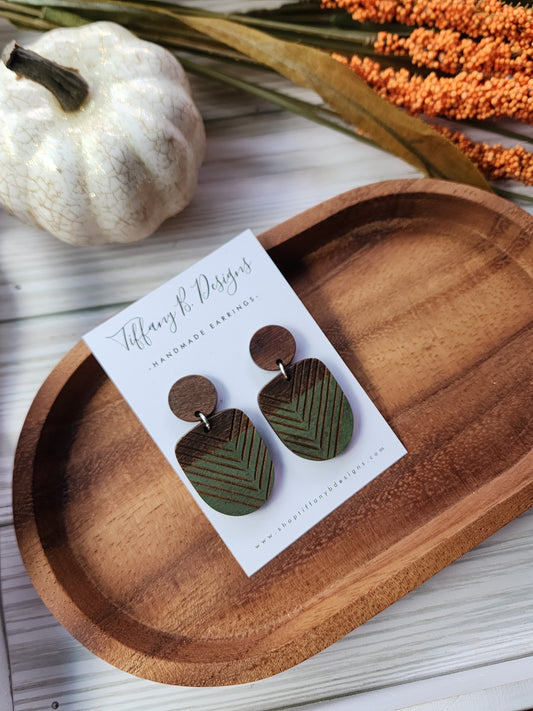 Green Chevron Wooden Earrings