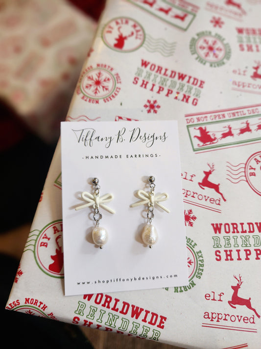 Petite White Bows with Silver Stud