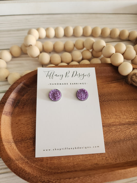 Light Purple Druzy Stud