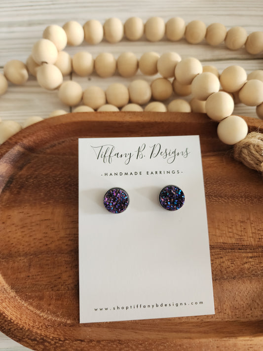 Purple Opalescent Druzy Stud