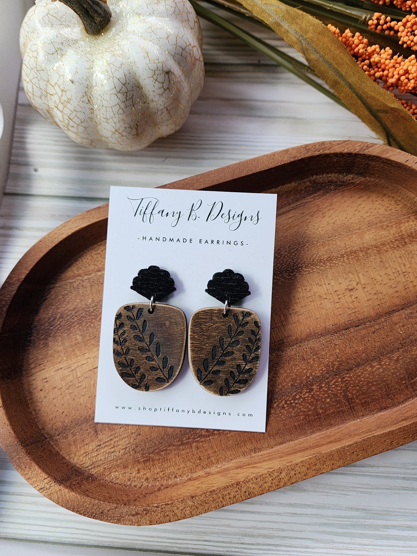 Black Vine Wooden Earrings