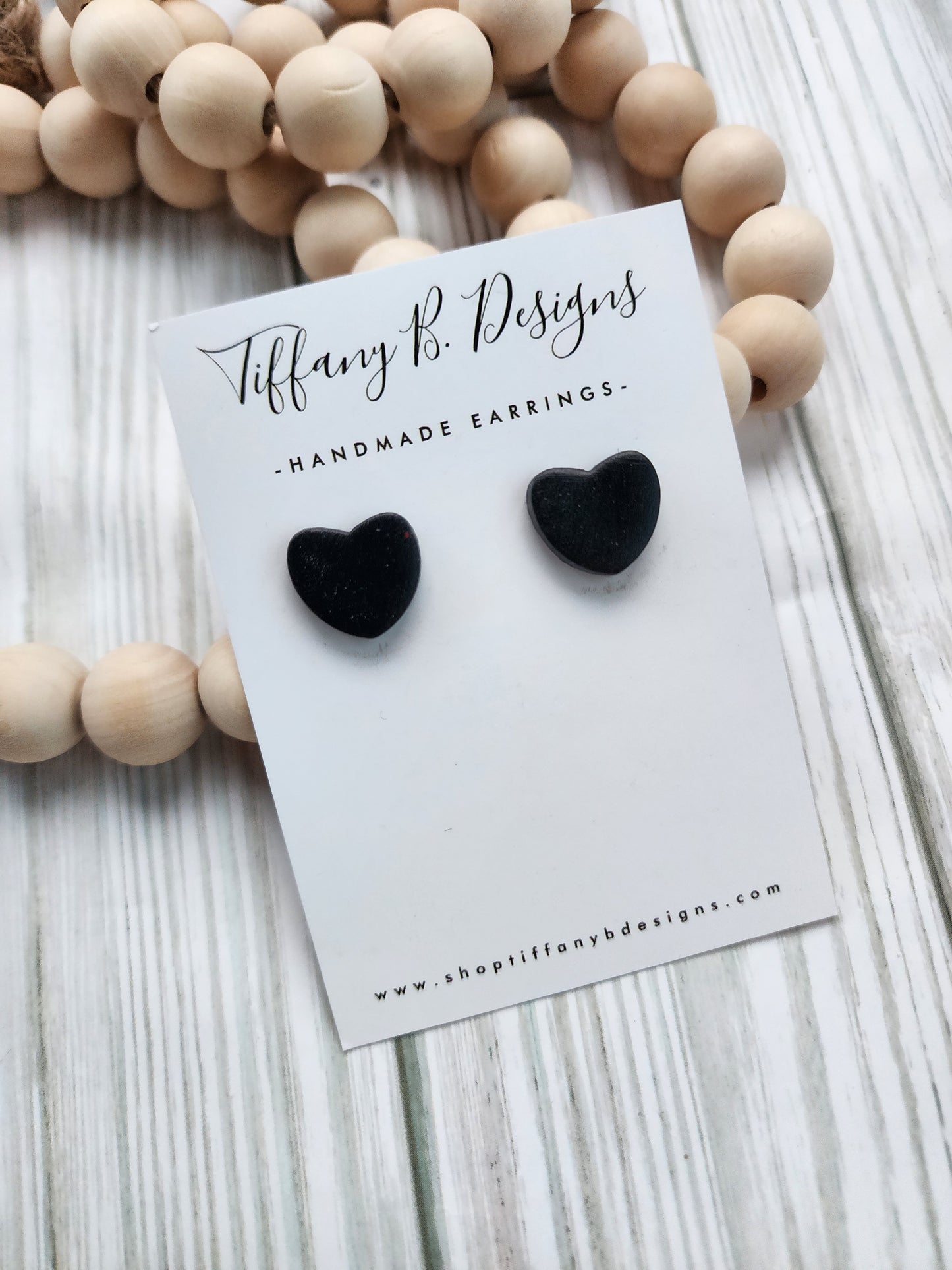 Black Clay Heart Studs