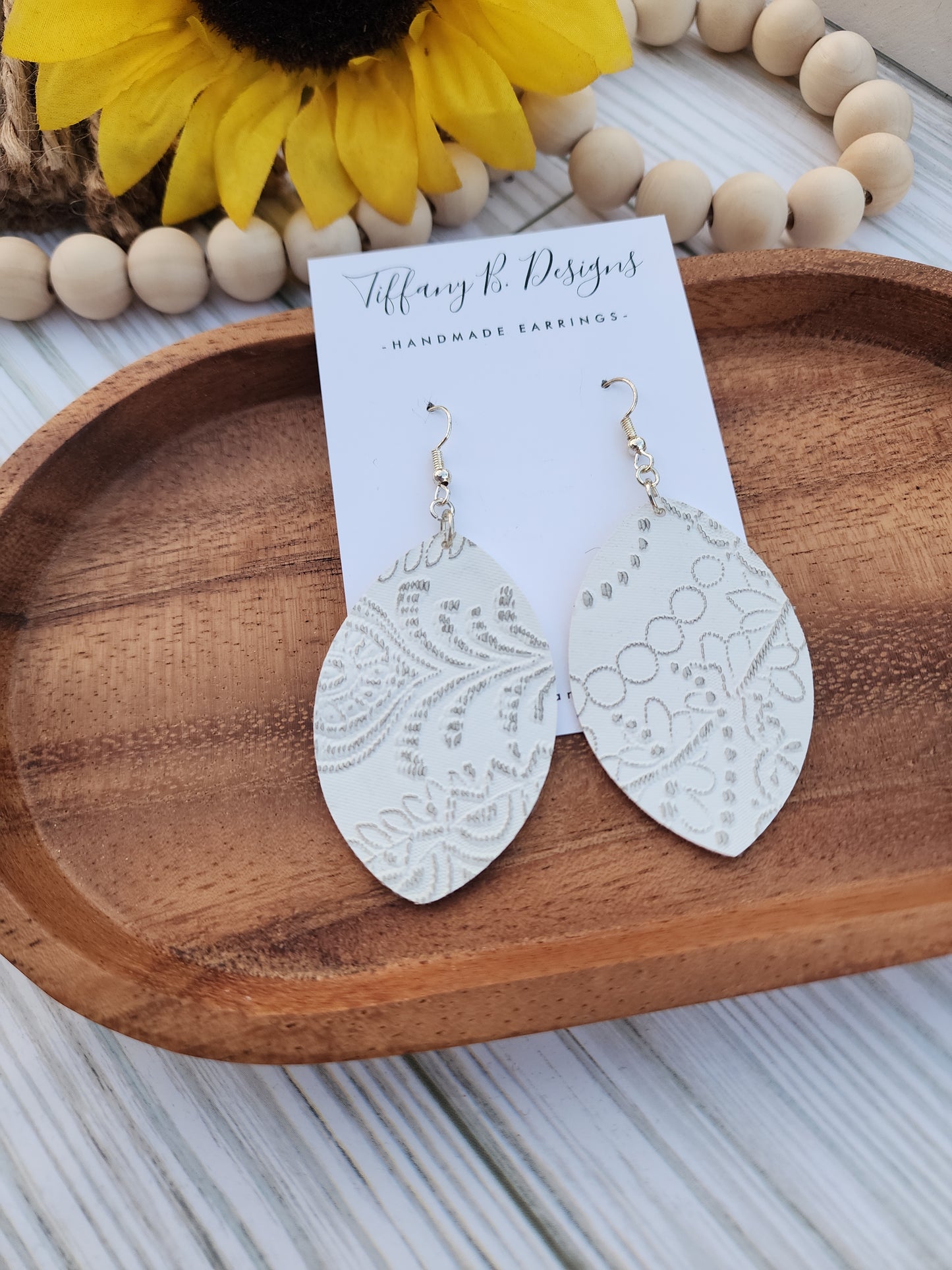 White Faux Leather Earrings