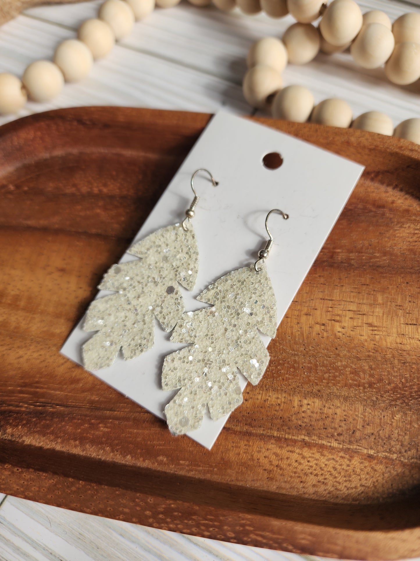 White Glitter Feather Earrings
