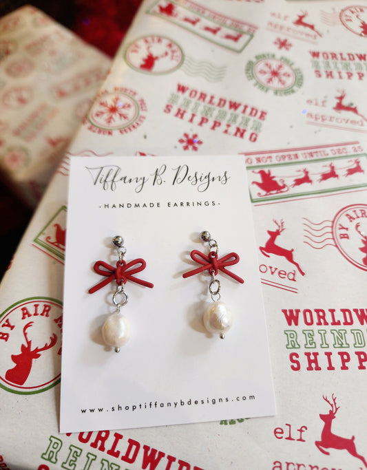 Petite Red Bows with Silver Stud