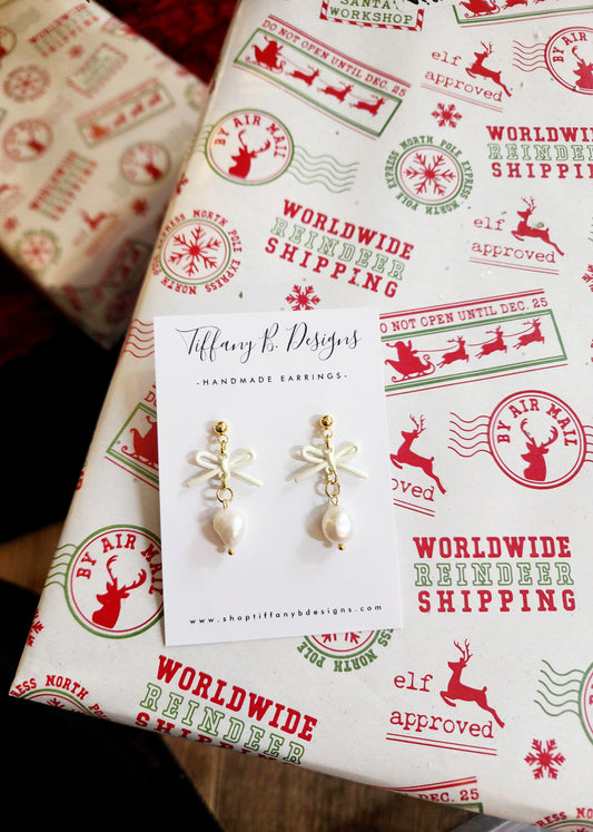 Petite White Bows with Gold Stud