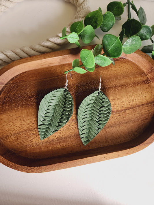 Green Braid Pinched Petal Earrings