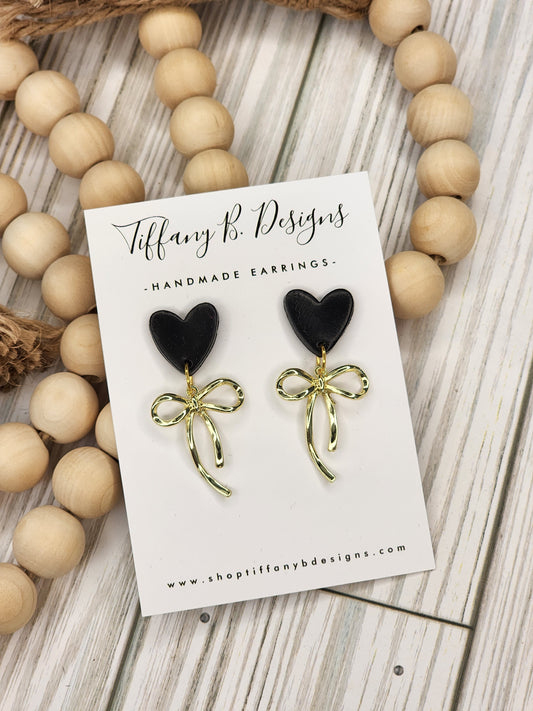Gold Bow Heart Dangles