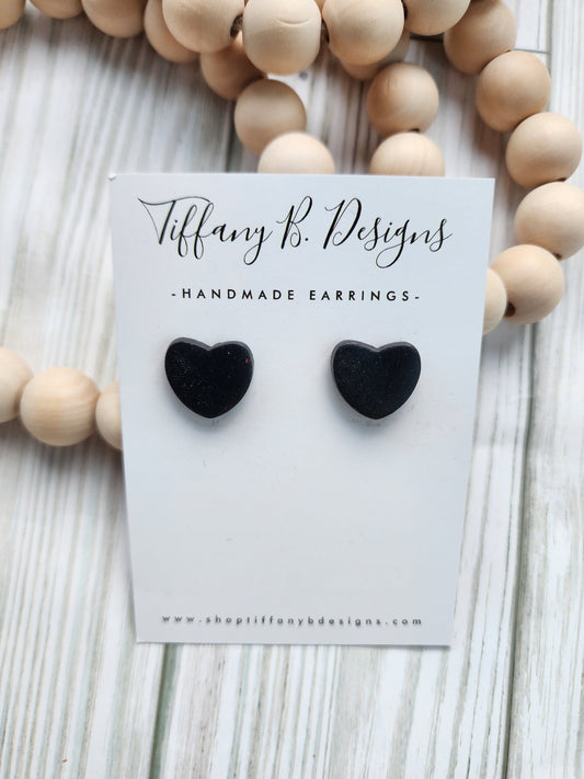 Black Clay Heart Studs
